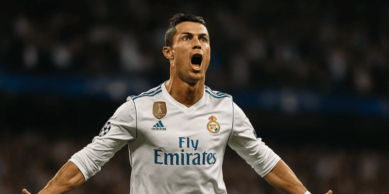 Cristiano Ronaldo ăn mừng bàn thắng tại Champions League trong màu áo Real Madrid