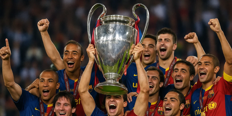 Dàn cầu thủ Barcelona nâng cúp UEFA Champions League 2009
