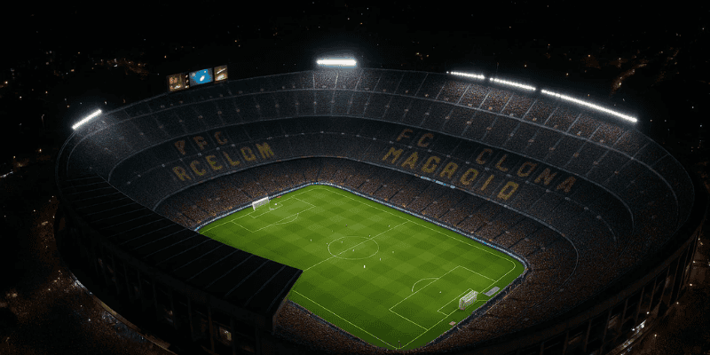 Sân vận động Camp Nou nhìn từ trên cao vào đêm có trận El Clasico
